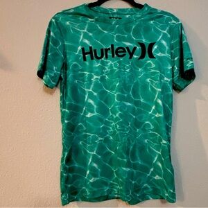 HURLEY Green Short Sleeve Sun Protection Rash Guard Shirt Size Large